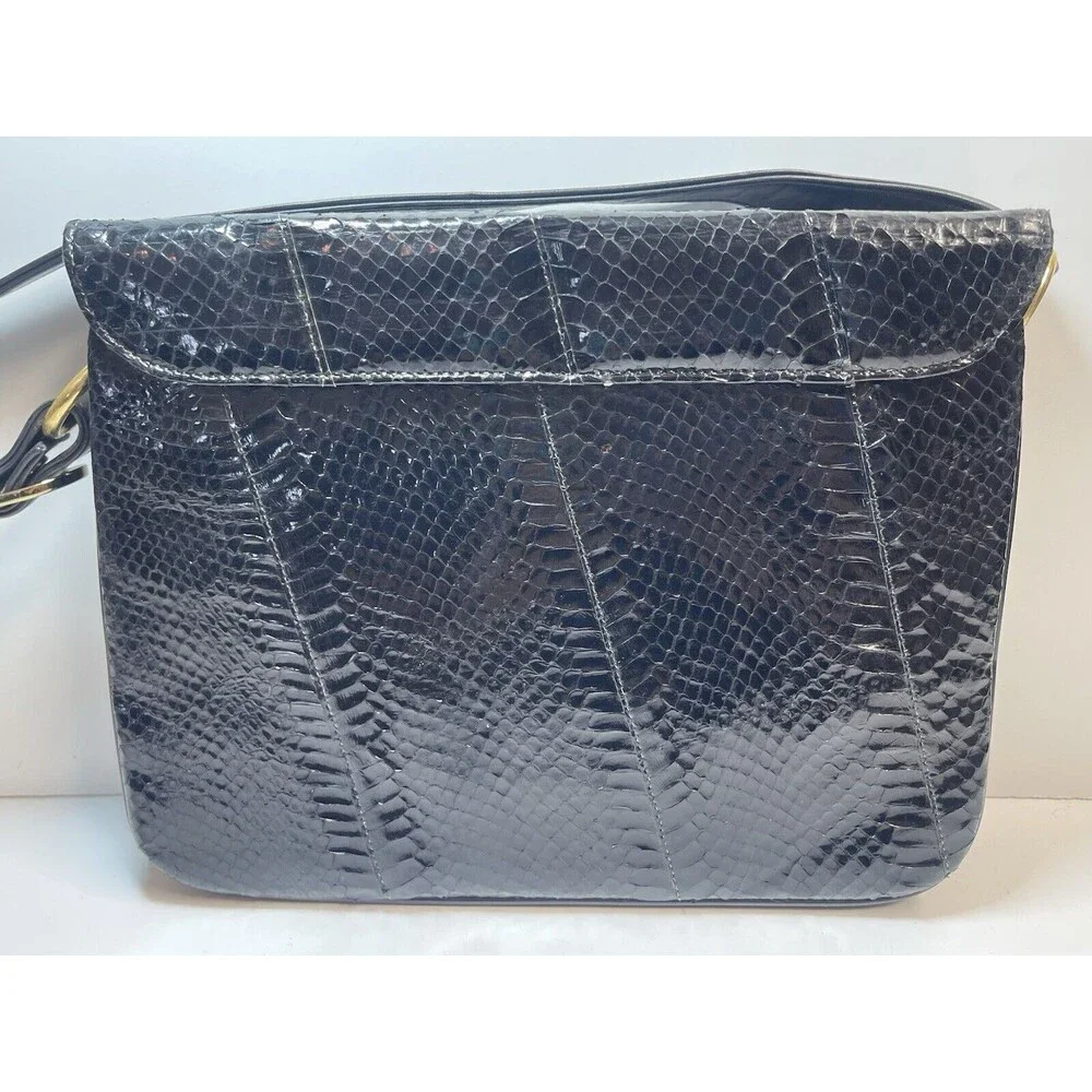 Vintage Robert Bestien Black Snakeskin Purse With Metal Closure Hardware